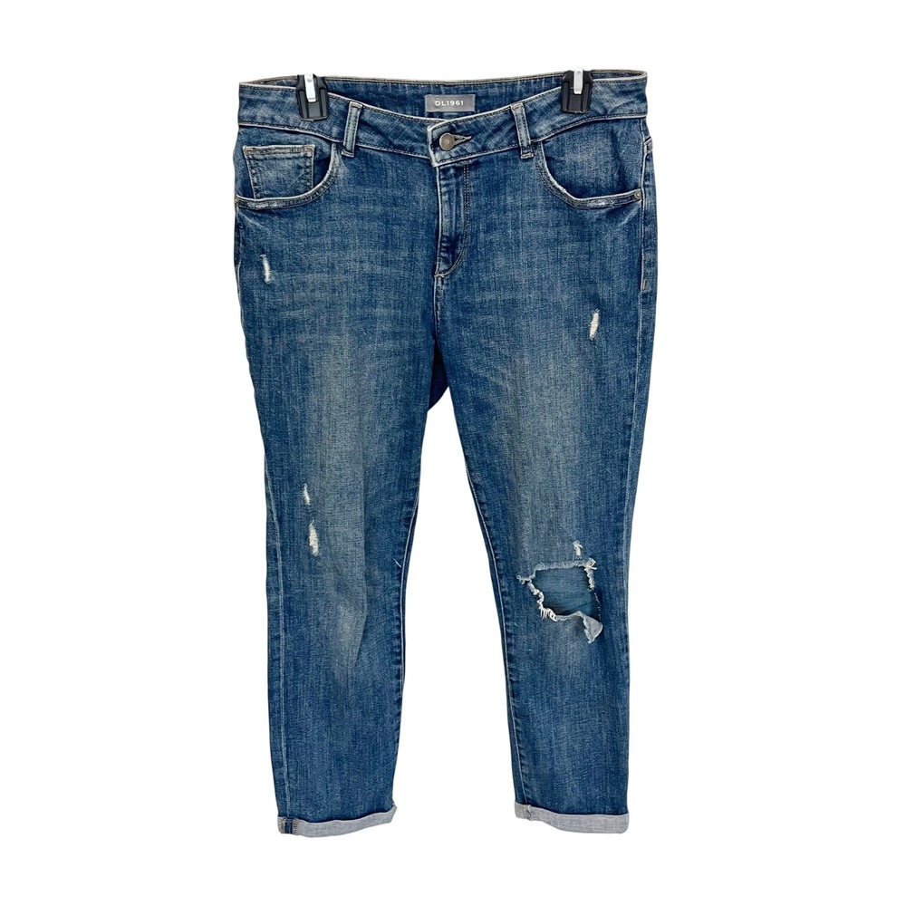 DL1961 Stevie Mid Rise Cuffed Slim Boyfriend Jeans Hawley‎ Distressed - Size 29